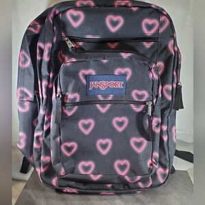 Jansport Big Student Black Pink Hearts Backpack